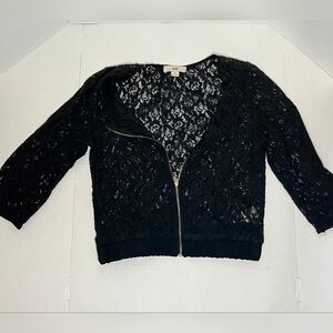 ISSI Black Lace Zip-Front Cardigan